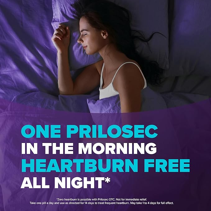 Prilosec OTC, Omeprazole Delayed Release 20mg, Acid Reducer, Treats Frequent Heartburn for 24 Hour Relief, All Day, All Night*, 20mg, 42 Tablets