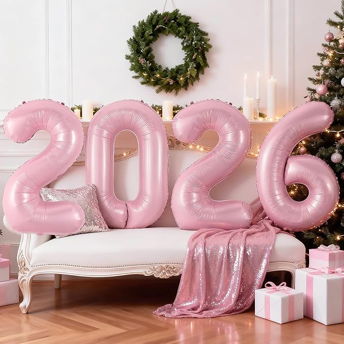 2026 Balloons,Pink 40Inch Number 2026 Balloons Pastel Pink 2026 Helium Foil Balloon,Happy New Year Balloons for New Year Eve Christmas Graduation Party Decorations