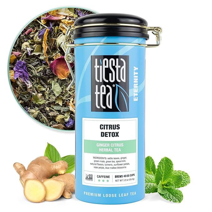 Tiesta Tea - Ginger Citrus Herbal Loose Leaf Tea, Lemon Ginger with Mint and Chamomile, Caffeine-Free, Hot or Iced, Refillable Tin, Makes Up to 50 Cups, 3 Ounce