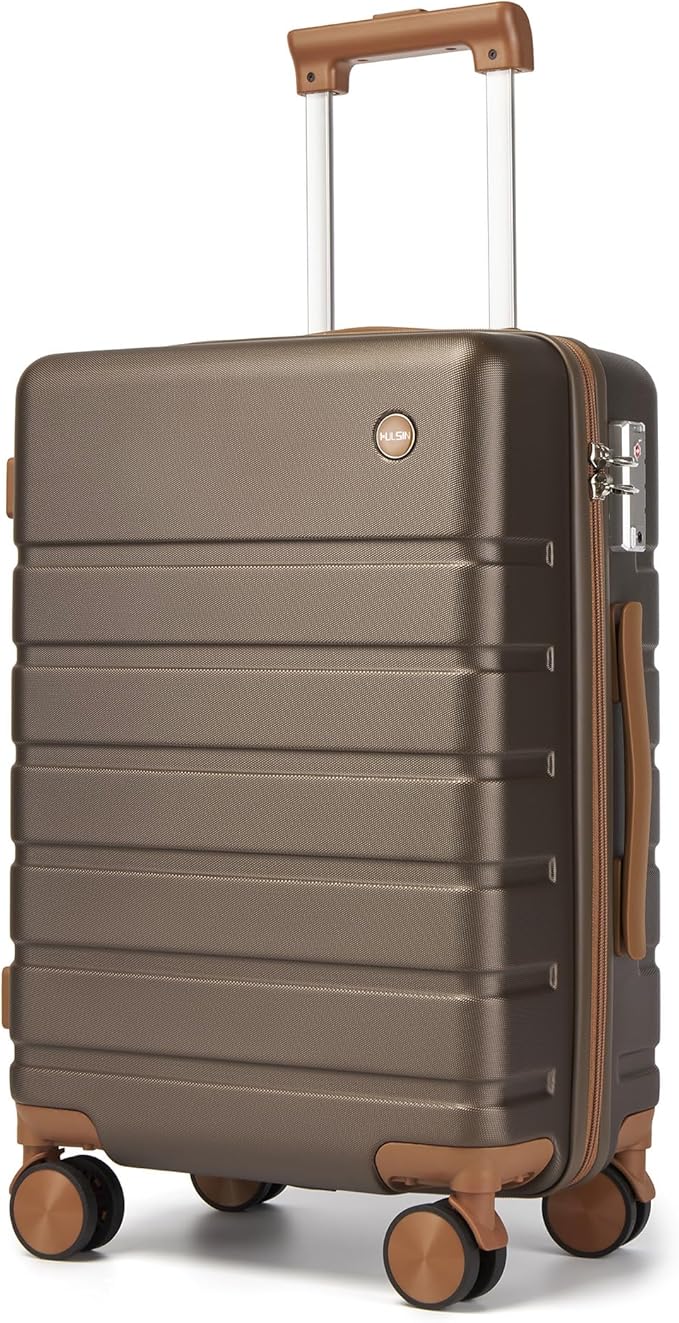 Hulsin Carry on Luggage Suitcase, 22x14x9 Airline Approved 20 Inch Hardside Carry-on Luggage with Spinner Wheels, Hard Shell Luggage with TSA Lock, Hard Case Small Travel Suitcase (Coffee, 20-Inch)