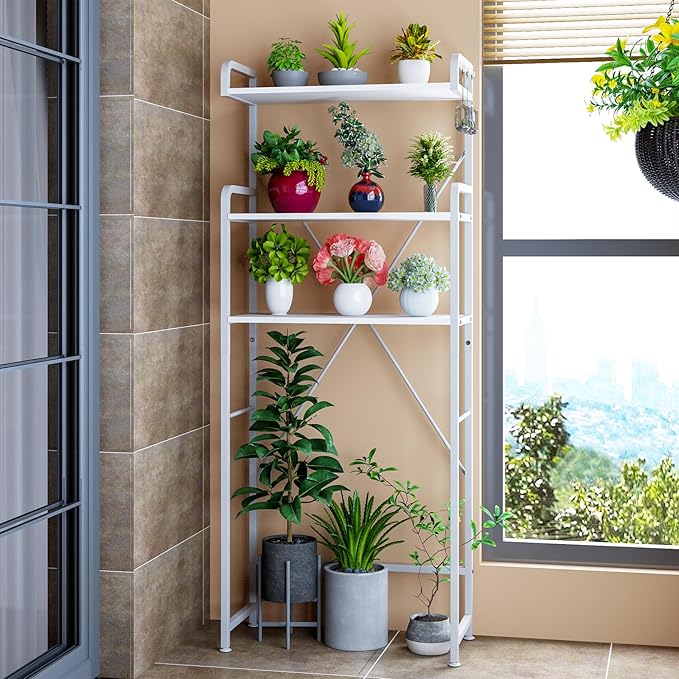 Over The Toilet Storage Rack with 3-Tier Bathroom Shelves, Space Saver Toilet Shelf, Bathroom Storage Organizer with Hooks for Over Toilet Storage and Shelf (White)