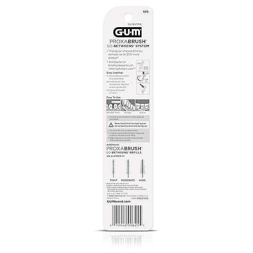 GUM Proxabrush Permanent Handle Refills - Compatible with Go-Betweens Interdental Brushes - Floss Picks for Teeth, Braces, and Implants (Pack of 4)