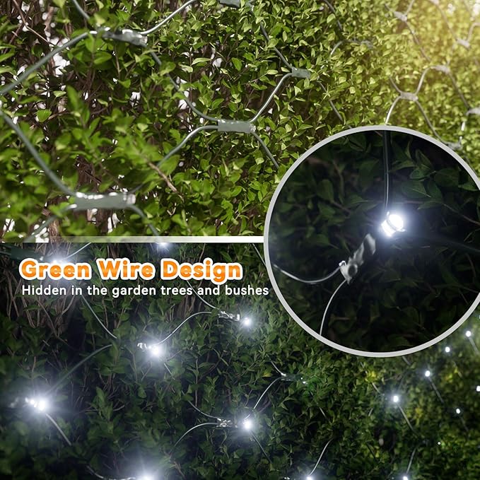 LitHome 14.8FT x 5FT Christmas Net Lights, 300 LED Cool White Net Lights Outdoor Mesh Light Connectable Waterproof, 8 Modes Large Mesh Light Green Wire Plug in for Bushes Xmas Yard Garden Party Decor