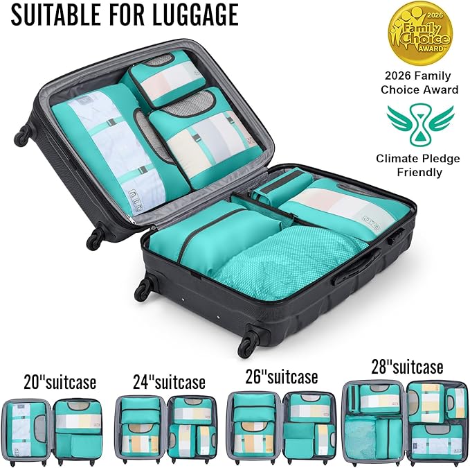 Veken 10 Set Packing Cubes for Travel Essentials, Suitcase Organizer Bags in 4 Sizes, Carry-On Luggage Accessories with Large Laundry Bag & Passport Holder, Must-Have for Airplane, Road Trip & Camping