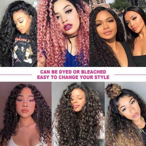 YEECHAEN Water Wave Lace Front Wigs Human Hair 180% Density 13x4 HD Lace Frontal Wigs Pre Plucked with Baby Hair Wet and Wavy Curly Frontal Human Hair Wigs for Women Natural Color (18inch)