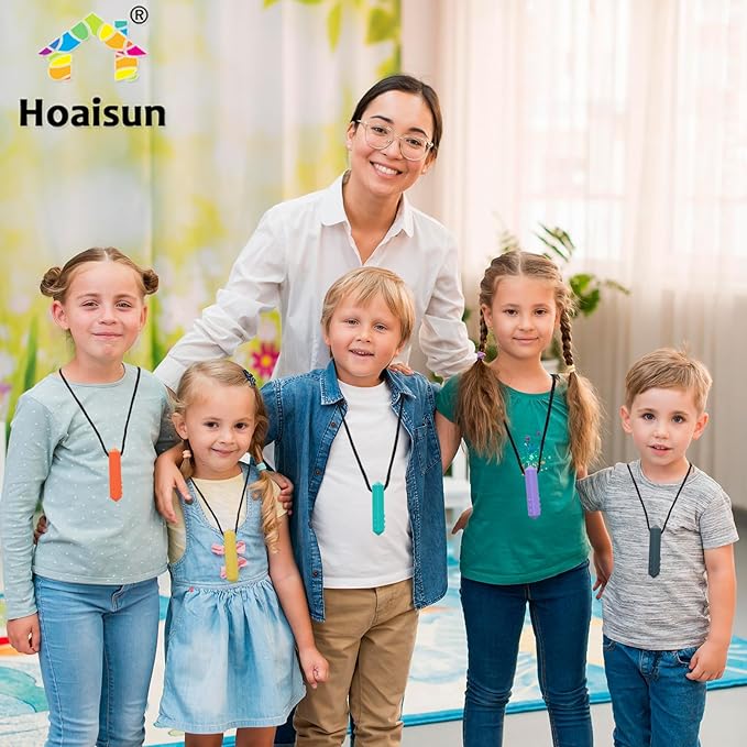 Chew Necklaces for Sensory Kids, 8 Pack Chewy Necklace Sensory Boys and Girls with Autism, ADHD, SPD, Biting, Silicone Teething Necklace Oral Chew Toys for Adults Reduce Chewing Anxiety Fidget