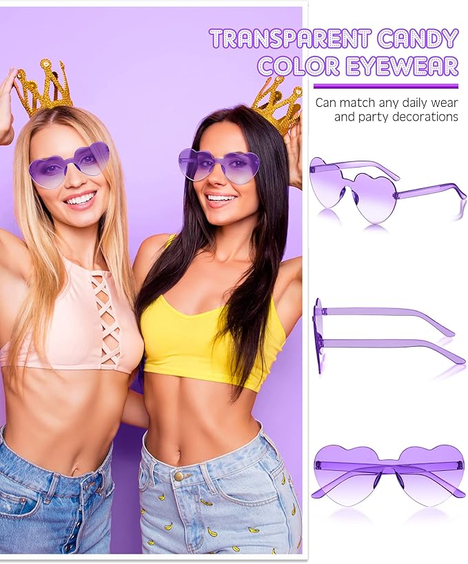 Frienda 8 Pairs Heart Shaped Sunglasses for Women Rimless Heart Glasses Candy Color Sunglasses for Party Favor