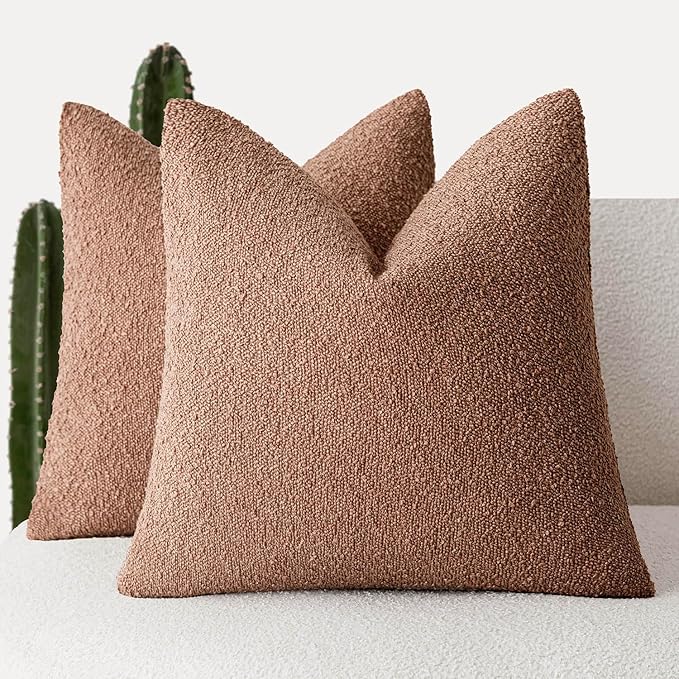 Foindtower Set of 2, Decorative Textured Boucle Throw Pillow Covers Accent Solid Pillow Cases Neutral Couch Cushion Case for Chair Sofa Bedroom Living Room Home Decor 26x26 Inch Dusty Orange Hazel