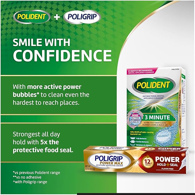 Poligrip Power Max Power Hold plus Seal Denture Adhesive Cream, Denture Cream for Secure Hold and Food Seal, Flavor Free - 2.2 oz (Pack of 4)