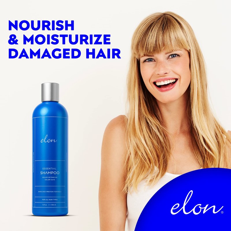 Elon Essential Shampoo for Damaged Hair — For Dry Hair, Color-Safe & Color-Extending Hair Repair & Hydrating Shampoo — Sulfate Free & Paraben Free (12 Fl Oz)