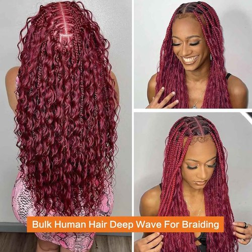 Habiliana Curly Burgundy Braiding Human Hair 100g 20 Inch 99J Burgundy No Weft Brazilian Virgin Bulk Human Hair Bundles for Boho Braids