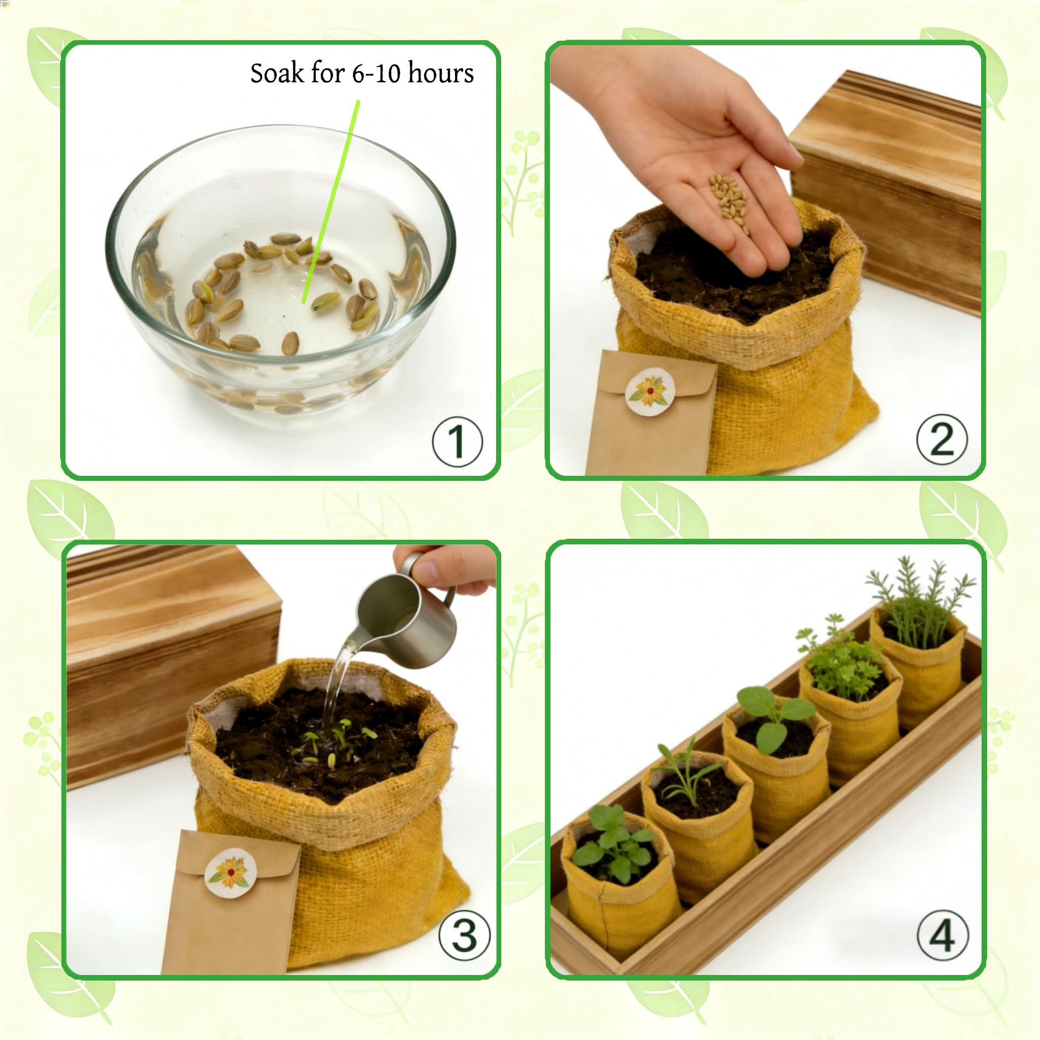 5 Herb Garden Kit with Wooden Box – Basil, Thyme, Parsley, Rosemary, Mint – Windowsill Herb Garden for Kitchen – Mother’s Day Gift for Mom, Gardening Gift for Women – Birthday Housewarming