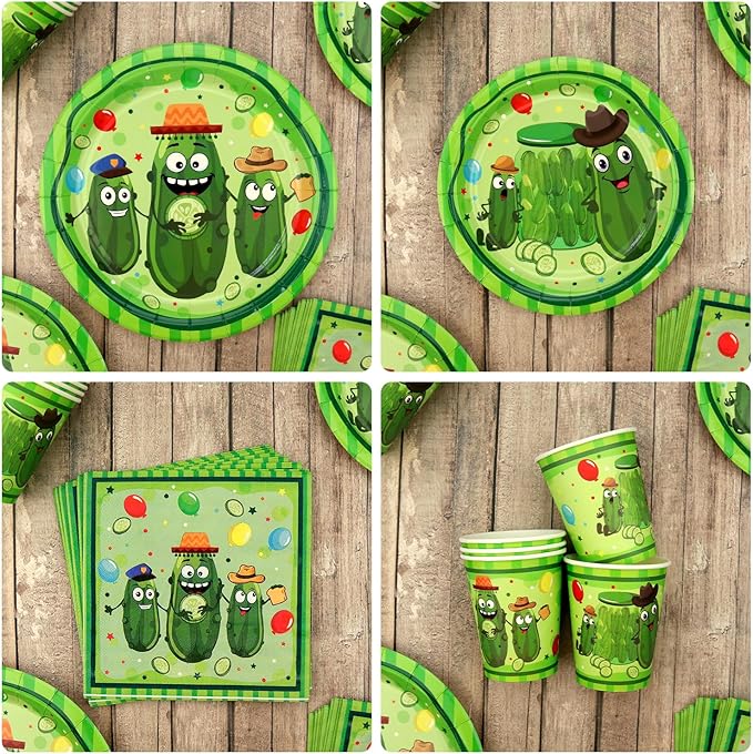 Pickle Birthday Decorations - Pickle Party Tableware, Plates Cups Napkins Pickle Party Tablecloth Happy Birthday Banner Balloons Cake Toppers for Pickle Birthday Supplie