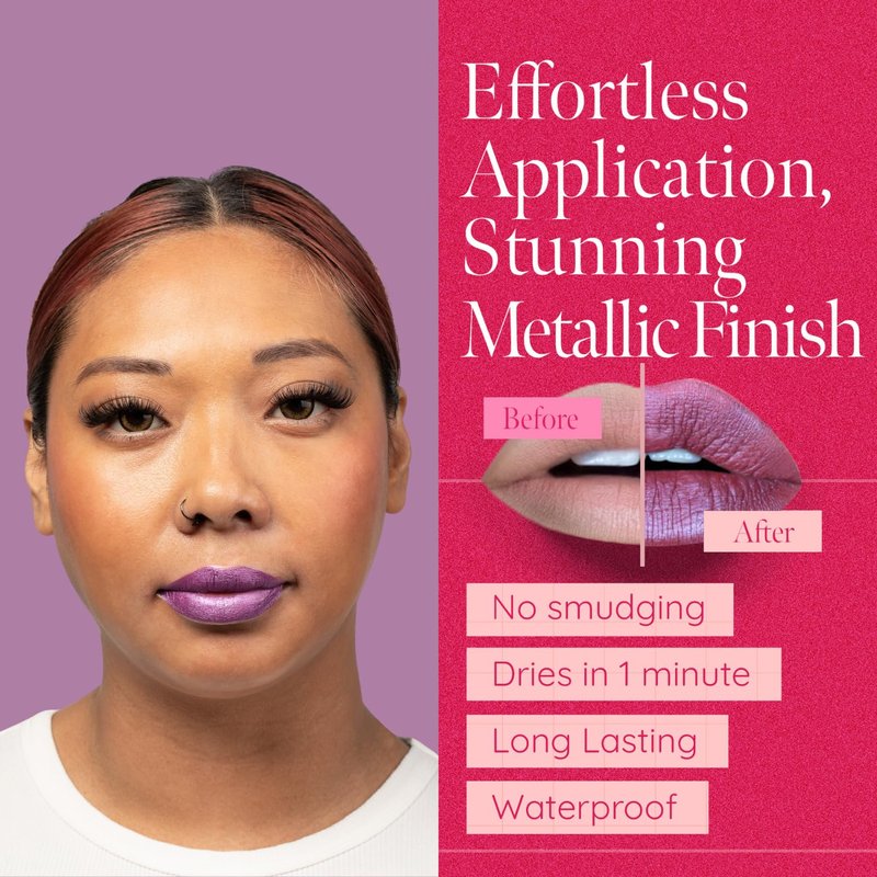 Aromi Sugared Mauve Metallic Liquid Lipstick, Purple Pink Lip Color with Shimmery Finish, Raspberry Mulberry Lipstick, Long-Lasting (Sugared Mauve)