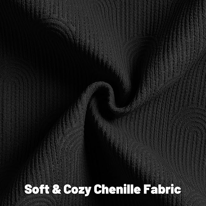 FUTEI Black Chenille Decorative Throw Pillow Covers 24x24 Inch Set of 2,Soft Cozy Striped Geometric Patterns European Cushion Cases,Modern Home Decor for Couch Bed Living Room
