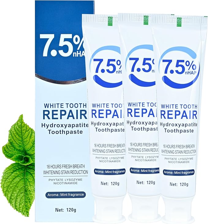 Set 3-Pack Hydroxyapatite Toothpastes for Enamel Protection and Tooth Strengthening，Fresh Breath，Formula mild Mint， Daily Use for Oral Health.（ 4.23oz） (3)