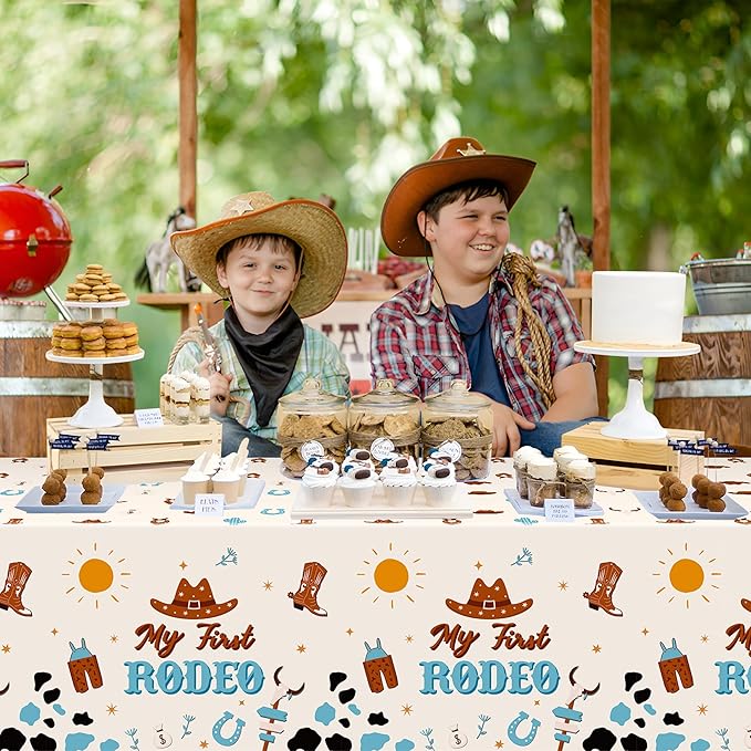 K1tpde 3PCS My First Redeo Birthday Party Tablecloths Western Theme Cowboy Table Covers for Kids Blue Cowboy 1st Plastic Table Cloth for Boy Redeo Themed Party Decoration Supplies