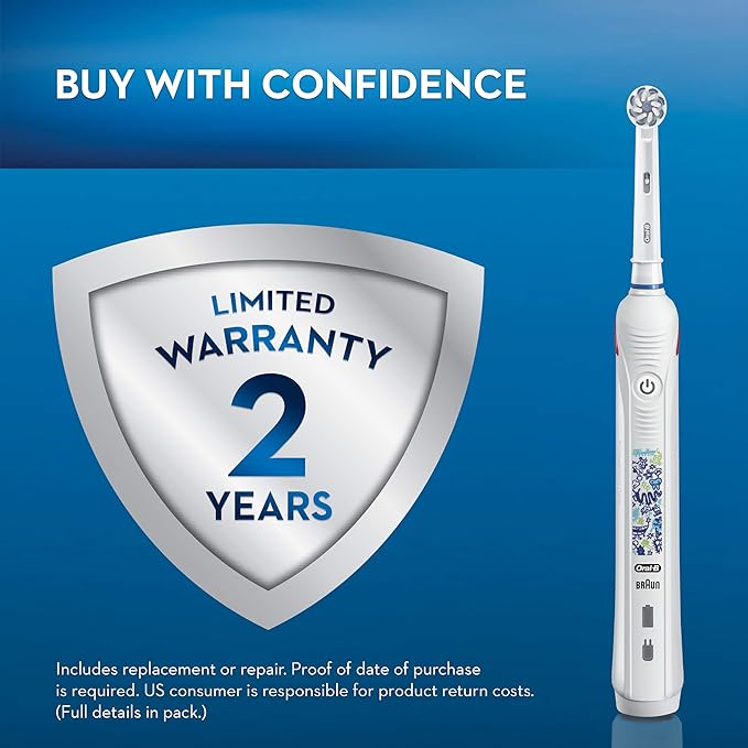 Oral-B Kids Electric Toothbrush with Coaching Pressure Sensor and Timer, Rechargeable Toothbrush with Brush Head, Sparkle & Shine