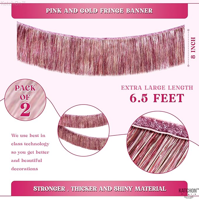 KatchOn, XtraLarge Pink Fringe Banner - 6.5 Ft,Pack of 2 | Fringe Garland, Pink Streamers for Birthday,Gender Reveal, Bachelorette Party Decorations | Flamingo Party Decorations