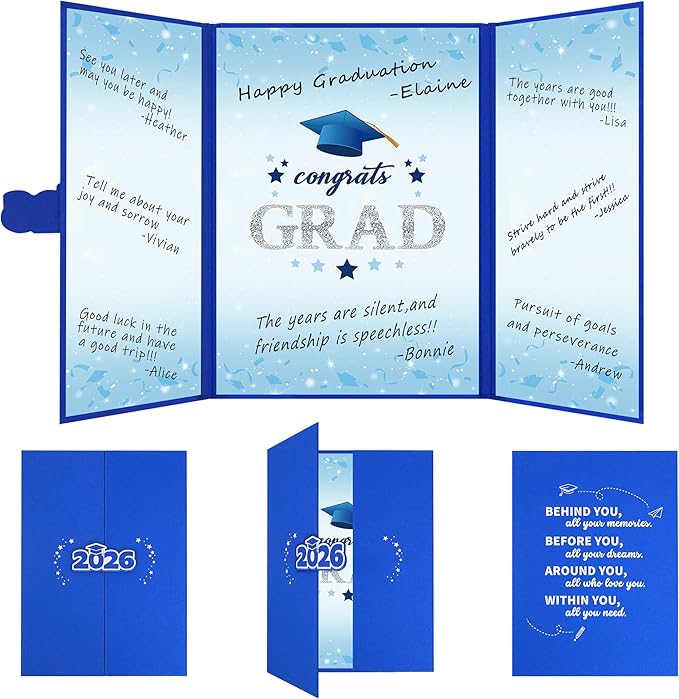 Vlipoeasn 2026 Graduation Guest Book Alternative, Blue Silver Class of 2026 Graduation Party Decorations, Graduation Signature Book for 2026 College High School, Unique Graduation Gifts for Friends