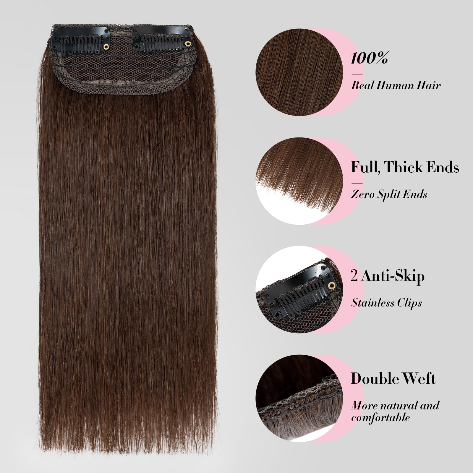 Clip in Short Hair Extensions Real Human Hair,Prokyvity Invisible Human Hair Clip in Extensions Short,(6inch&8inch)4 pieces Mini Extensions for volume or highligh,Meduim Brown