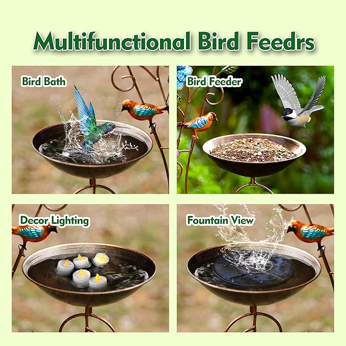 57" Height Metal Bird Bath with Trellis for Outdoor, Vintage Decorative Bird Baths, Small Garden Plant Support, Antique BirdBath for Climbing Plants with Detachable Iron Bowl (Butterfly)