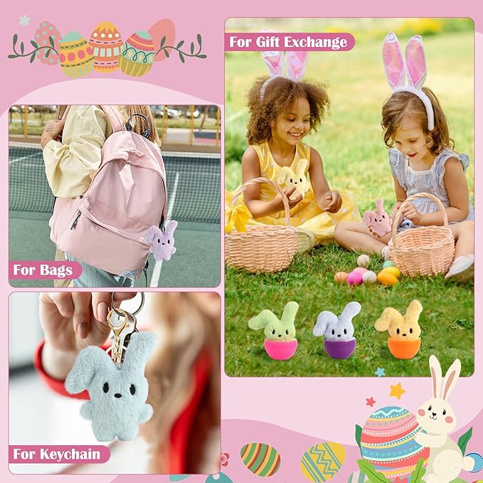 12PCS Easter Eggs with Plush Bunny Toys, Cute Stuffed Bunnies, Easter Basket Stuffers for Boys Girls, Easter Egg Fillers Party Favors Gifts for Kids Teens