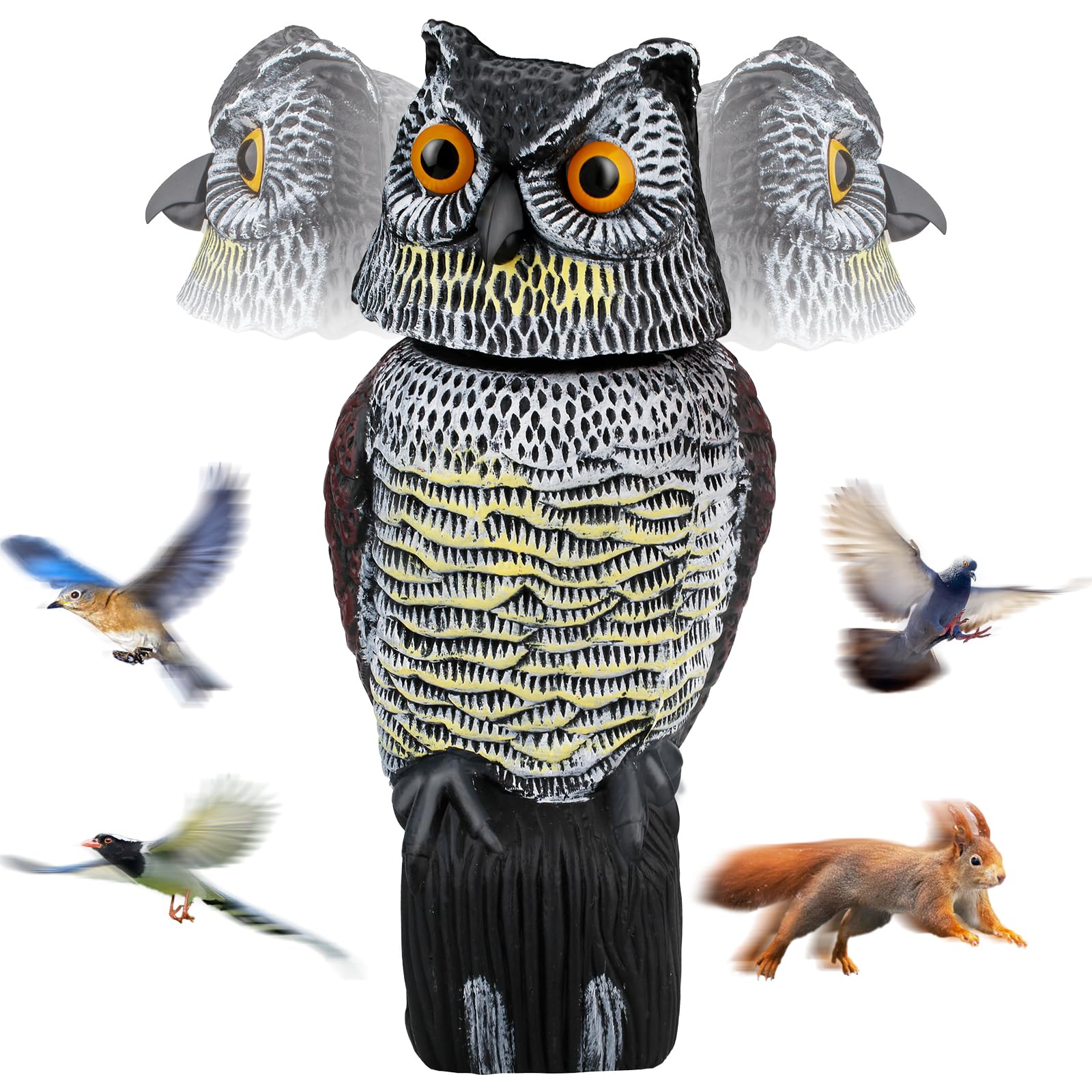 Owl Decoys to Scare Birds Squirrels Away, 360 Rotating Head Activated