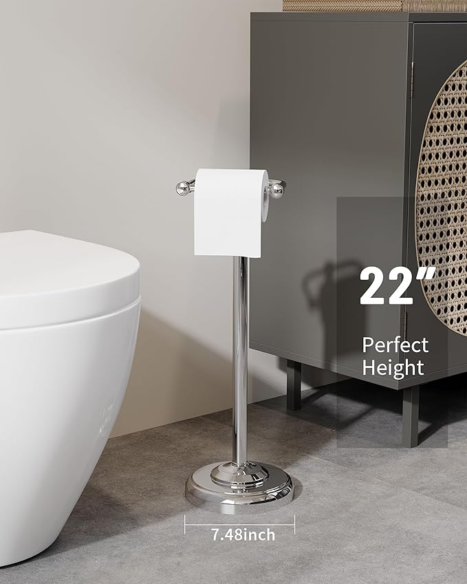 Toilet Paper Holder Stand, Polished Chrome Toilet Paper Holder Free Standing, Post Pivoting Design & Stable Weighted Base SUS304 Stainless Steel for Bathroom(Mega Roll)
