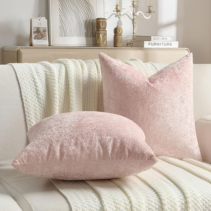 FUTEI Pink Flannel Throw Pillow Covers 24x24 Inch Set of 2,Soft Dimensional Textured European Cushion Cases,Modern Home Decor for Couch Living Room