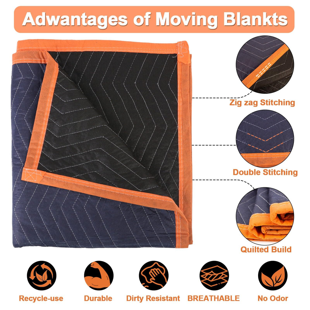 YMTLJHDSY 2 Pk Heavy-Duty Moving Blankets 72x80in with 1 Large Rubber Band