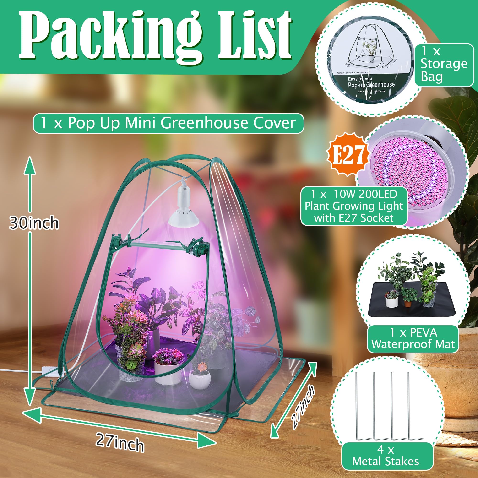 Meonum Mini Greenhouse Indoor with 10W Grow Light and PEVA Mat, 1 Pack