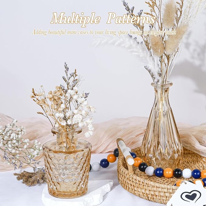 Amber Glass Bud Vases Set of 12, Gold Mini Flower Vase for Centerpieces, Small Vases in Bulk for Wedding Decorations, Vintage Vase for Table, Recepetion, Home Décor