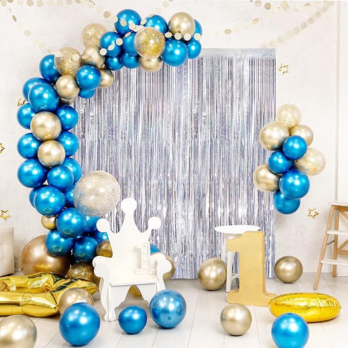 Silver Metallic Tinsel Foil Fringe Curtains, 4 Pack 3.3x8.3 Feet Streamer Backdrop for Birthday Party, Halloween Decor, Bachelorette Party