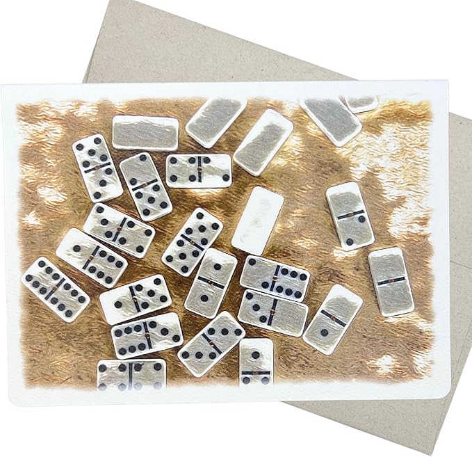 Dominoes Birthday Card (7X5 Inch, Blank Inside, 1 Card) Domino Themed Board Game notecard for Birthday, Thinking of You, and Get Well Soon Wishes - 216