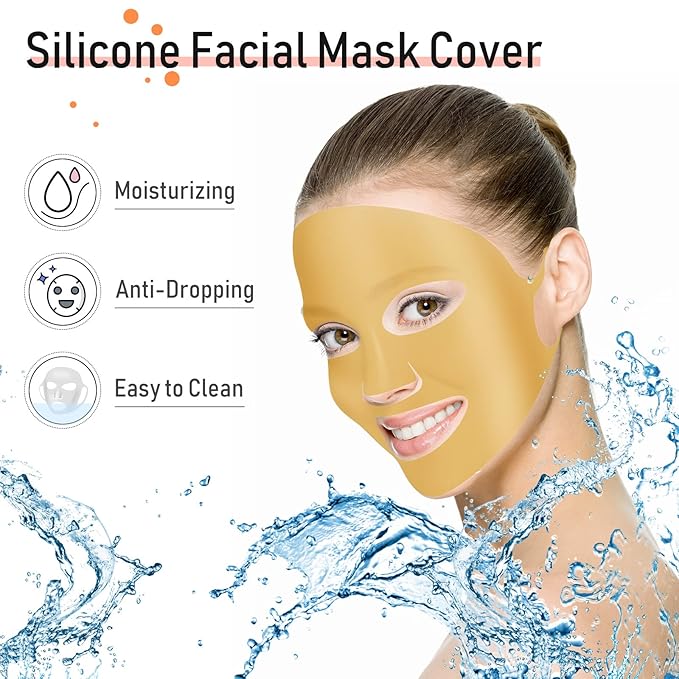Maitys 32 Pcs Facial Chest Neck Silicone Pad Reusable Face Forehead Patches Facial Sleeping Mask Cover for Smoothing Chest Neck Forehead Eye Mouth (Gold,Clear)