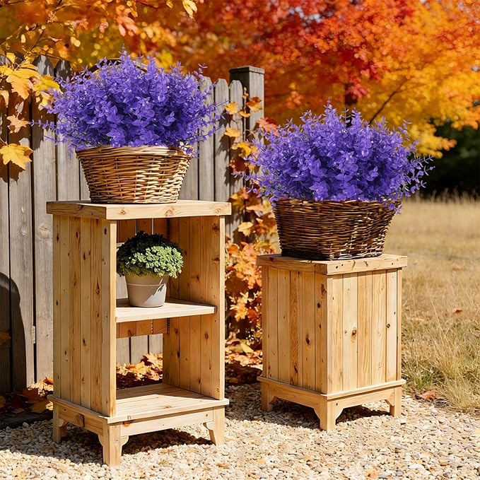 RECUTMS 12 Bundles Artificial Flowers for Outdoors UV Resistant Artificial Greenery Fake Eucalyptus Plants Boxwood Plants Outdoor Shrub Front Porch Patio Spring Decorations for Home(Pure Purple)