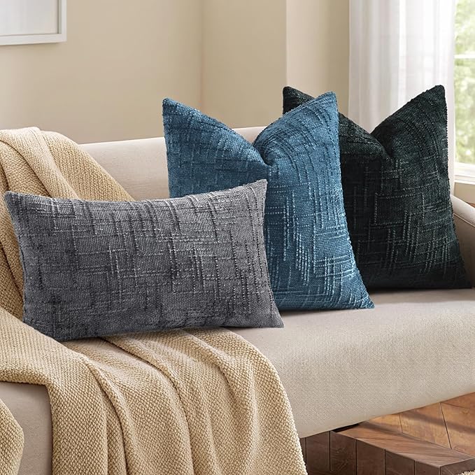decorUhome Navy Blue Chenille Throw Pillow Covers 24x24 Set of 2 Thick Textured Slubby Couch Pillow Covers Farmhouse Accent Modern Neutral Decorative Pillow Cases for Bed Sofa Living Room