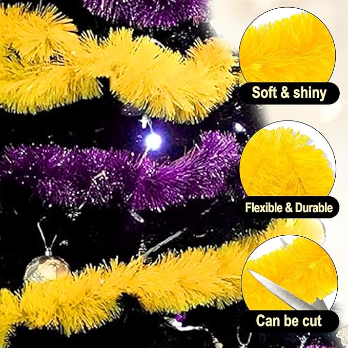 50 Feet Macaron Yellow Christmas Tinsel Garland, Metallic Foil Twist Garland Wall Hanging Tinsel Banner Backdrop for Parade Floats, Easter, Mother's Day, Wedding Party Decorations (2in x 50ft)