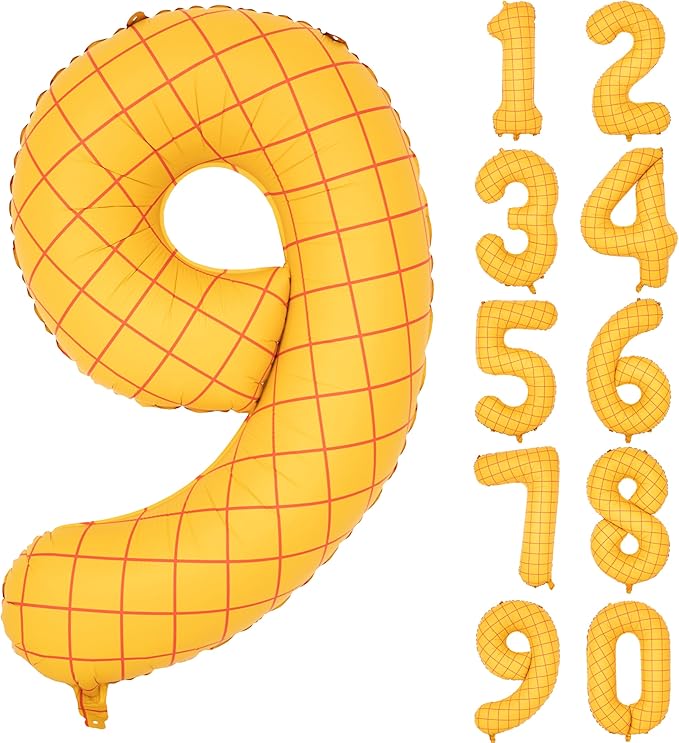 40" Matte Yellow Balloons Toy Inspired Story Theme party Supplies, Number Birthday Decoration, Cowboy Decorations Western, Cowgirl Party Balloon Digital 9