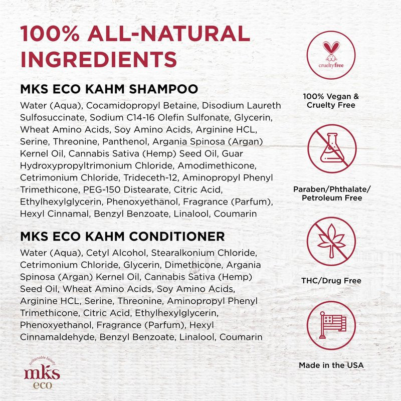 MKS eco Kahm Smoothing Shampoo, Original Scent (10 fl oz) + MKS eco Kahm Smoothing Conditioner, Original Scent (10 fl oz) - Moroccan Argan Oil, Hemp Seed Oil - Vegan, Cruelty Free