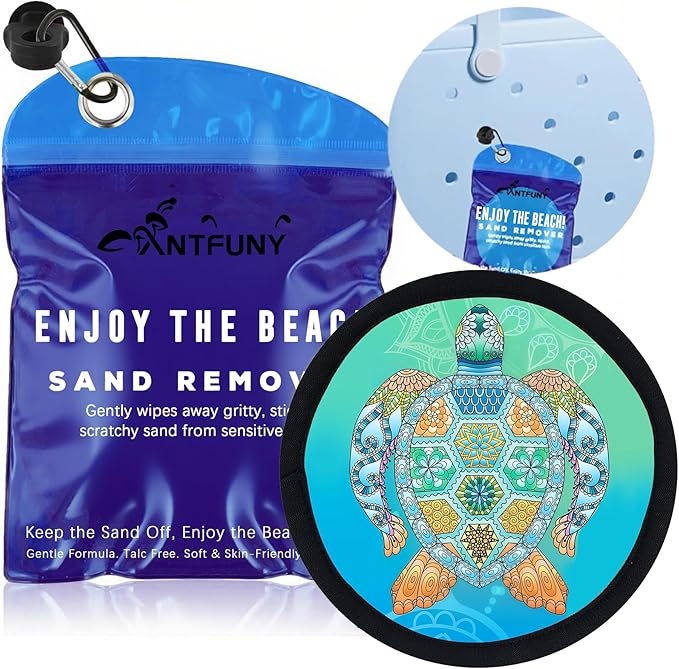 Sea Turtle Sand Remover for Beach Cleaner Eraser Family Women Wipe Off Mitt Duster Brush Cup Holder Game Toy Cruise Ship Accessories Summer Vacation Must Have Trip Essential Honeymoon Gift Towel