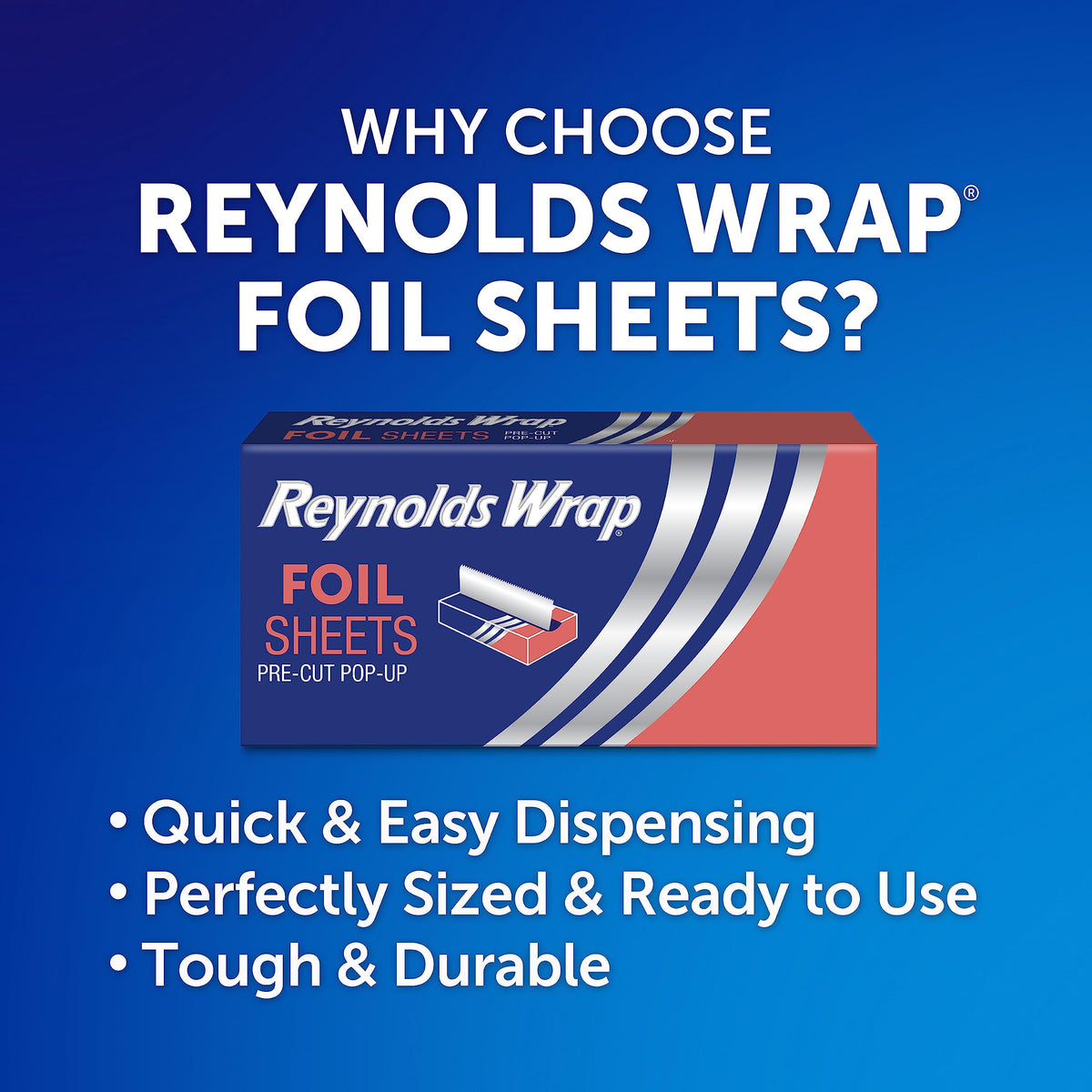 Reynolds Wrap Pre-Cut Pop-Up Aluminum Foil Sheets, 14 x 10.25 Inches, 50 Sheets (Pack of 5), 250 Total