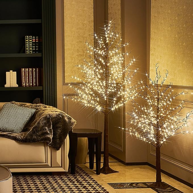 LITBLOOM Pre Lit Brown Tree 6FT 690 Fairy Lights Plug in,Twig Tree with Lights for Indoor Outdoor Home Room Party Christmas Decoration