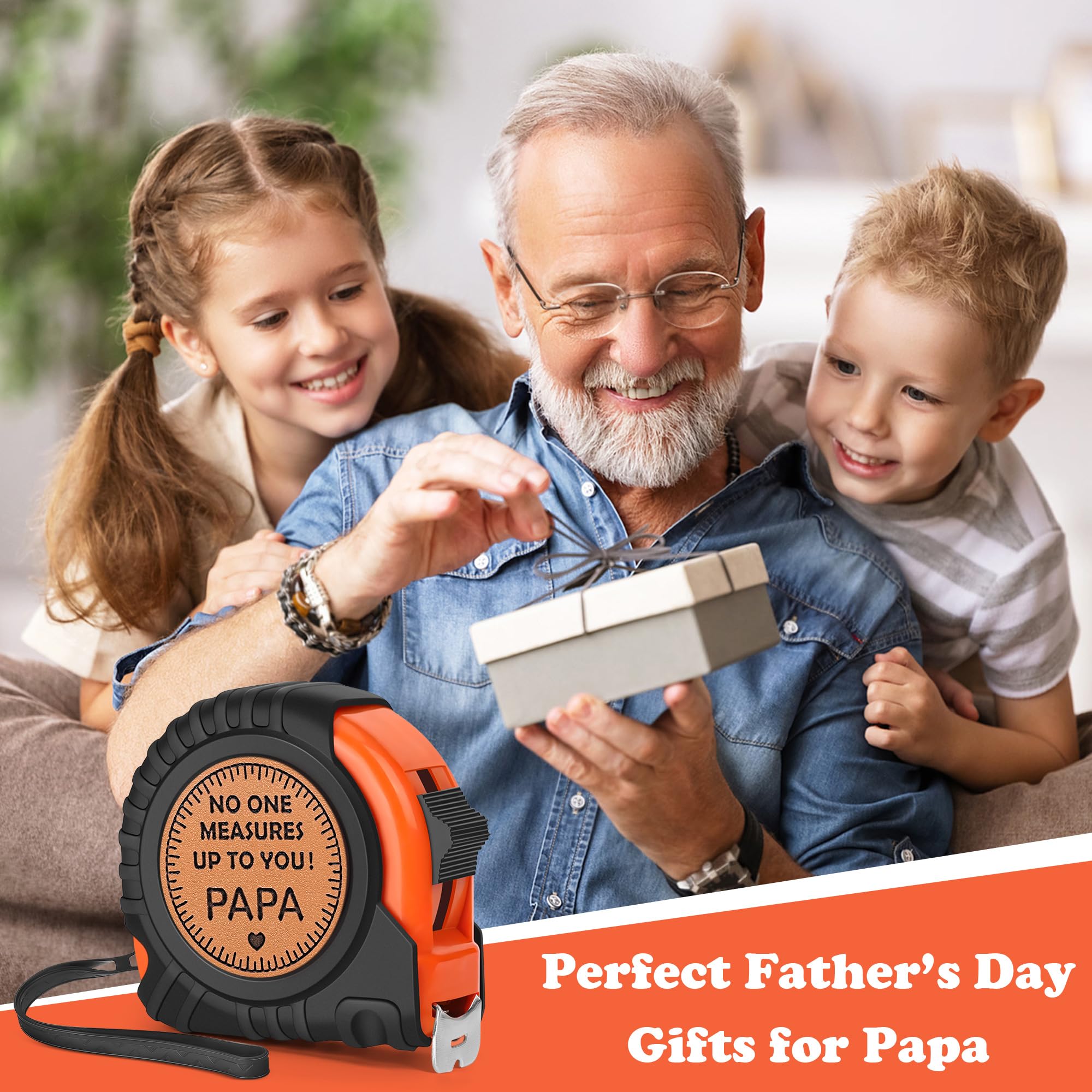 Fathers Day Grandpa Gifts for Papa Father's Day Birthday Gifts from Grandkids, Grandpa Grandfather Gifts from Granddaughter Grandson, Grandparents Day Gift, Genuine Leather Engraved 25 FT Tape Measure