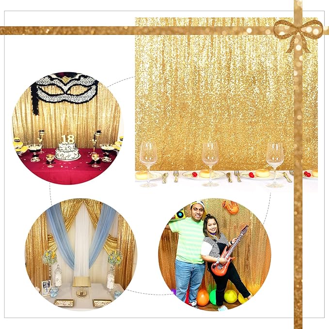 Juya Delight 8ft x 8ft New Gold Sequin Backdrop Curtain for Party Festival Wedding Photography