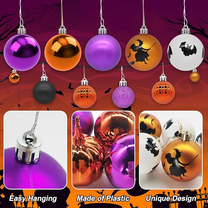 61PCS Halloween Tree Ornaments Ball Hanging Decorations Pumpkin Bat Witches Spider Halloween Decor Home Decor Indoor for Party Holiday