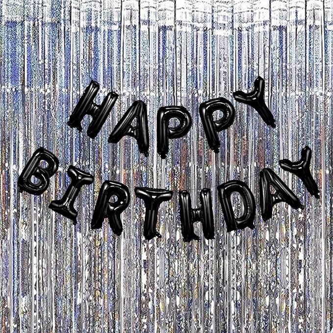 Happy Birthday Balloon, 16 Inch Black Mylar Foil, Unisex Party Decorations for Women, Men, Boys & Girls, Reusable