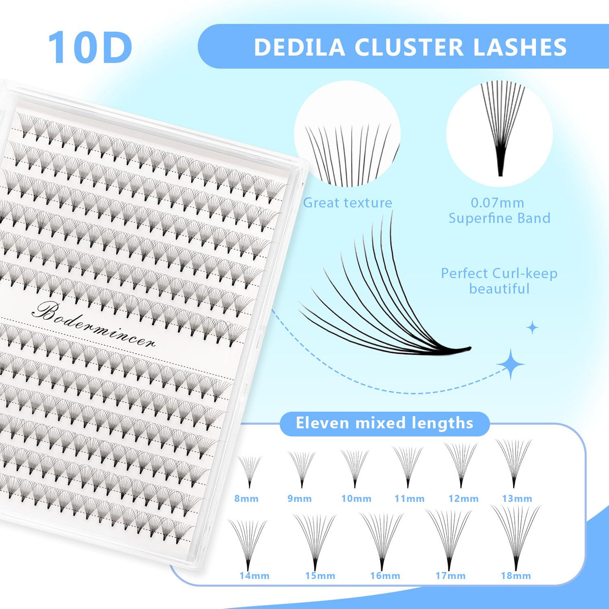 Dedila Short Stem Nature Long 10D Premade Fans Dramatic Volume Eye Lashes Extensions Thickness 0.07mm D Curl Soft and Light Weight Individual False Eyelashes Cluster (12MM)