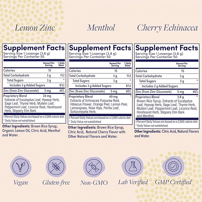 ZAND Immunity Variety 3 Pack - Lemon Zinc, Menthol and Cherry Echinacea Zinc Throat Lozenges - Good-for-You Dry Mouth Lozenges, Immune Support Supplement - Natural Flavor, Vegan, Gluten Free, 50ct ea